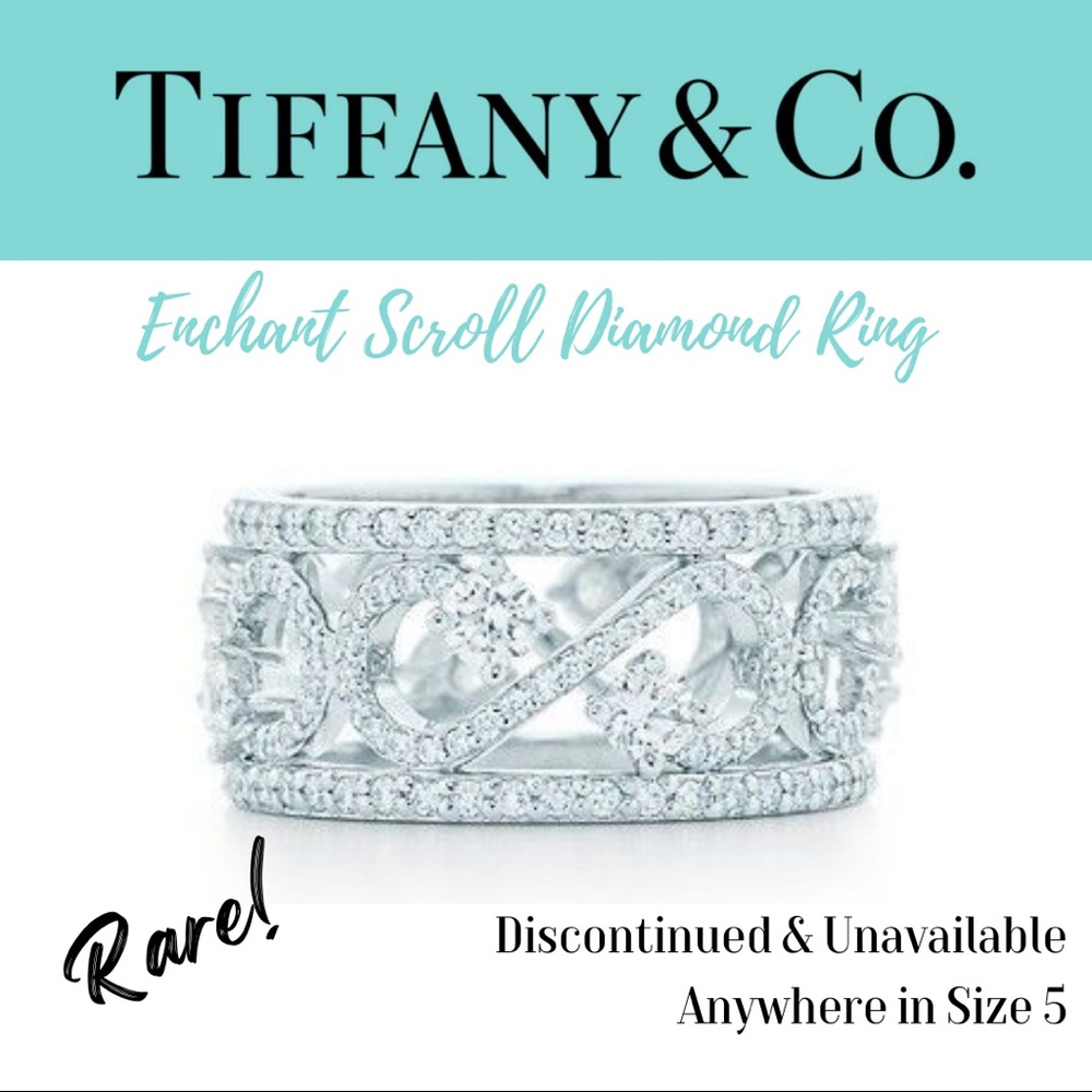 Tiffany & Co enchant scroll diamond platinum band ring - Picture 2 of 7